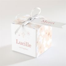 Boîte de dragées baptême l'Envolée personnalisable - Couleur Rose/Orange, Beige et Blanc - 4,5 cm - Monfairepart