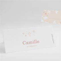 Marque-place communion Toujours plus Haut personnalisable - Couleur Rose, Orange et Blanc - 9,5 x 4,2 cm - Monfairepart