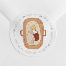 Sticker naissance Petit Couffin personnalisable - Couleur Rouge, Orange et Blanc - 4 cm - Monfairepart