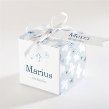 Boîte de dragées baptême Horizons personnalisable - Couleur Bleu, Blanc et Gris - 4,5 cm - Monfairepart