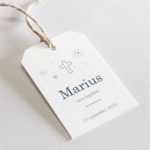 Etiquette baptême Horizons personnalisable - Couleur Bleu, Blanc et Gris - 4 x 6 cm - Monfairepart