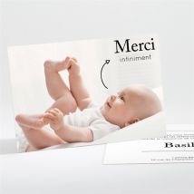 Remerciement naissance Petit Trésor personnalisable - Couleur Noir et Blanc/Noir et Blanc - 13,8 x 9,5 cm - Monfairepart
