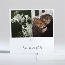 Invitation anniversaire de mariage Noces d'Or personnalisable - Couleur Blanc et Doré - 13,5 x 13,5 cm - Monfairepart
