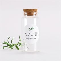 Mignonnette mariage A l'ombre de l'olivier sticker personnalisable - 3,7 cm de diamètre et 8 cm de hauteur - Monfairepart