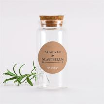Mignonnette mariage Kraft vintage sticker personnalisable - 3,7 cm de diamètre et 8 cm de hauteur - Monfairepart