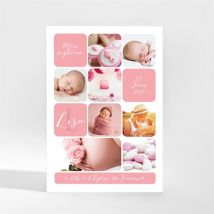 Faire-part de baptême Storyboard magnet personnalisable - Couleur Rose - 9,5 x 13,8 cm - Monfairepart