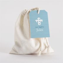 Pochon baptême Noeud et croix personnalisable - 10 cm x 12 cm - Monfairepart