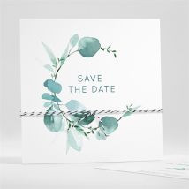 Save the Date mariage Grande Esquisse personnalisable - Couleur Vert, Bleu et Blanc - 13,5 x 13,5 cm - Monfairepart