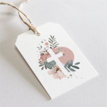 Etiquette baptême Glorieuse personnalisable - Couleur Rose, Blanc et Gris - 4 x 6 cm - Monfairepart