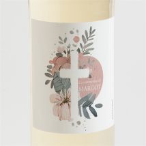 Etiquette de bouteille communion Vraie Joie personnalisable - Couleur Rose, Blanc et Gris - 9,5 x 9,5 cm - Monfairepart