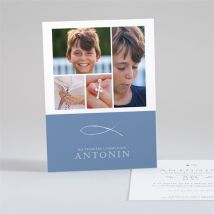 Faire-part communion Bleu myosotis dorure personnalisable - Couleur Bleu/Argenté - 10,3 x 14 cm - Monfairepart