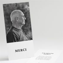 Carte de remerciement décès Son Roman portrait personnalisable - Couleur Noir, Blanc et Blanc - 10 x 21 cm - Monfairepart