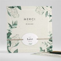Carte de remerciement mariage Sauvage ensemencé personnalisable - Couleur Vert et Beige/Kraft - 9,5 x 9,5 cm - Monfairepart