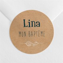 Sticker baptême Tout en Pictos personnalisable - Couleur Marron/Kraft - 4 cm - Monfairepart