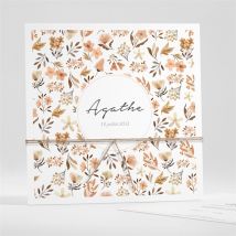 Faire-part naissance Automne en fleurs carré personnalisable - Couleur Orange et Marron - 13,5 x 13,5 cm - Monfairepart