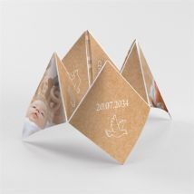 Faire-part de baptême Kraft banderole origami personnalisable - Couleur Marron/Kraft - 20,9 x 20,9 cm - Monfairepart