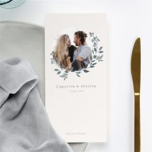 Menu mariage Rien que Nous personnalisable - Couleur Bleu et Beige, Blanc et Gris - 10 x 21 cm - Monfairepart