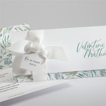 Faire-part mariage Délicat pochette personnalisable - Couleur Vert - 21 x 9,2 cm - Monfairepart