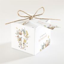Boîte de dragées baptême Tout en Joie personnalisable - Couleur Rose, Vert, Jaune et Blanc - 4,5 cm - Monfairepart