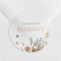 Sticker baptême Tout en Joie personnalisable - Couleur Rose, Vert, Jaune et Blanc - 4 cm - Monfairepart