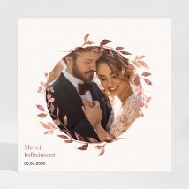 Carte de remerciement mariage Noblesse magnet personnalisable - Couleur Rouge/Rose et Beige - 13,5 x 13,5 cm - Monfairepart