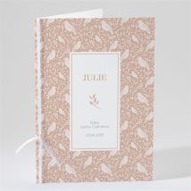 Livret de messe baptême Mes Petits Oiseaux personnalisable - Couleur Rose et Beige et Gris - 15,2 x 21,5 cm - Monfairepart