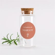 Mignonnette baptême Florilège sticker personnalisable - 3,7 cm de diamètre et 8 cm de hauteur - Monfairepart