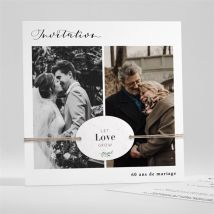 Invitation anniversaire de mariage 60 ans de mariage et plus ! personnalisable - Couleur Noir, Blanc et Blanc - 13,5 x 13,5 cm - Monfairepart