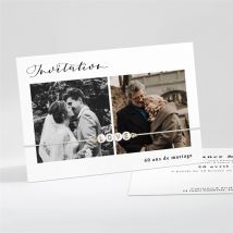 Invitation anniversaire de mariage 60 ans de mariage bracelet personnalisable - Couleur Noir, Blanc et Blanc - 13,8 x 9,5 cm - Monfairepart