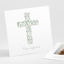 Remerciement communion Printanier personnalisable - Couleur Vert et Blanc - 9,5 x 9,5 cm - Monfairepart