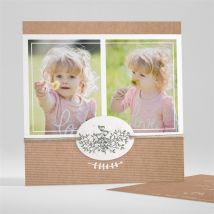 Faire-part de baptême Pele mele photo original carré personnalisable - Couleur Beige et Marron - 13,5 x 13,5 cm - Monfairepart