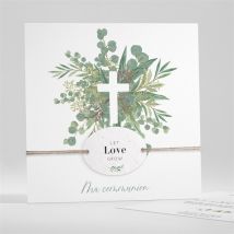 Faire-part communion En Grâce ensemencé personnalisable - Couleur Vert et Blanc - 13,5 x 13,5 cm - Monfairepart