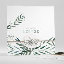 Faire-part communion Touche Champêtre ensemencé personnalisable - Couleur Vert et Blanc - 13,5 x 13,5 cm - Monfairepart