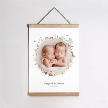 Affiche naissance Jumeaux & animaux personnalisable - 29,7 x 42 cm - Monfairepart