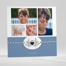 Faire-part communion Bleu myosotis ensemencé personnalisable - Couleur Bleu - 13,5 x 13,5 cm - Monfairepart