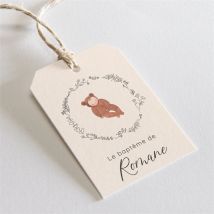 Etiquette baptême Bébé Nounours personnalisable - Couleur Beige et Marron - 4 x 6 cm - Monfairepart
