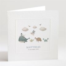Faire-part naissance Mer personnalisable - Couleur Bleu et Beige, Blanc et Gris - 13,5 x 13,5 cm - Monfairepart