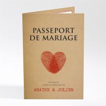 Faire-part mariage Passeport Vintage personnalisable - Couleur Rouge et Marron/Kraft - 10 x 14,5 cm - Monfairepart
