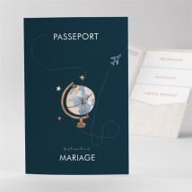 Faire-part mariage Notre Passeport Pocketfold personnalisable - Couleur Bleu - 17cm x 11,4cm fermé - Monfairepart