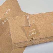 Faire-part mariage Bohème écolo pochette personnalisable - Couleur Marron/Kraft - 21 x 9,2 cm - Monfairepart