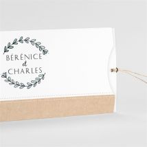 Faire-part mariage Avec programme pochette duo personnalisable - Couleur Vert et Beige, Marron et Blanc/Kraft - 21 x 10 cm - Monfairepart