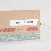 Faire-part mariage Voyage voyage pochette duo personnalisable - Couleur Marron/Kraft - 21 x 10 cm - Monfairepart