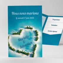 Faire-part mariage Eaux turquoises pocketfold personnalisable - Couleur Bleu - 17cm x 11,4cm fermé - Monfairepart