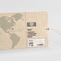 Faire-part mariage Billet d'avion pochette duo personnalisable - Couleur Vert et Beige/Kraft - 21 x 10 cm - Monfairepart