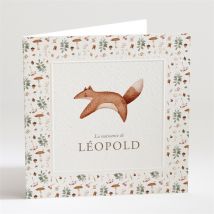 Faire-part naissance Renard automne personnalisable - Couleur Orange et Beige et Marron - 13,5 x 13,5 cm - Monfairepart