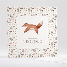 Faire-part naissance Renard automne carré personnalisable - Couleur Orange et Beige et Marron - 13,5 x 13,5 cm - Monfairepart