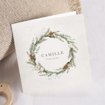 Faire-part naissance Douceur d'hiver personnalisable - Couleur Vert et Beige - 13,5 x 13,5 cm - Monfairepart