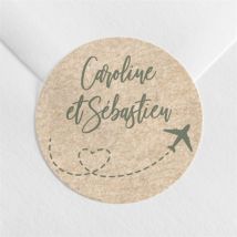 Sticker mariage Billet d'avion personnalisable - Couleur Vert et Beige/Kraft - 4 cm - Monfairepart