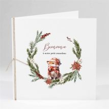 Faire-part naissance Hiver personnalisable - Couleur Rouge/Vert - 13,5 x 13,5 cm - Monfairepart