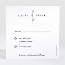 Carton réponse mariage Lavande personnalisable - Couleur Violet et Blanc - 9,5 x 9,5 cm - Monfairepart